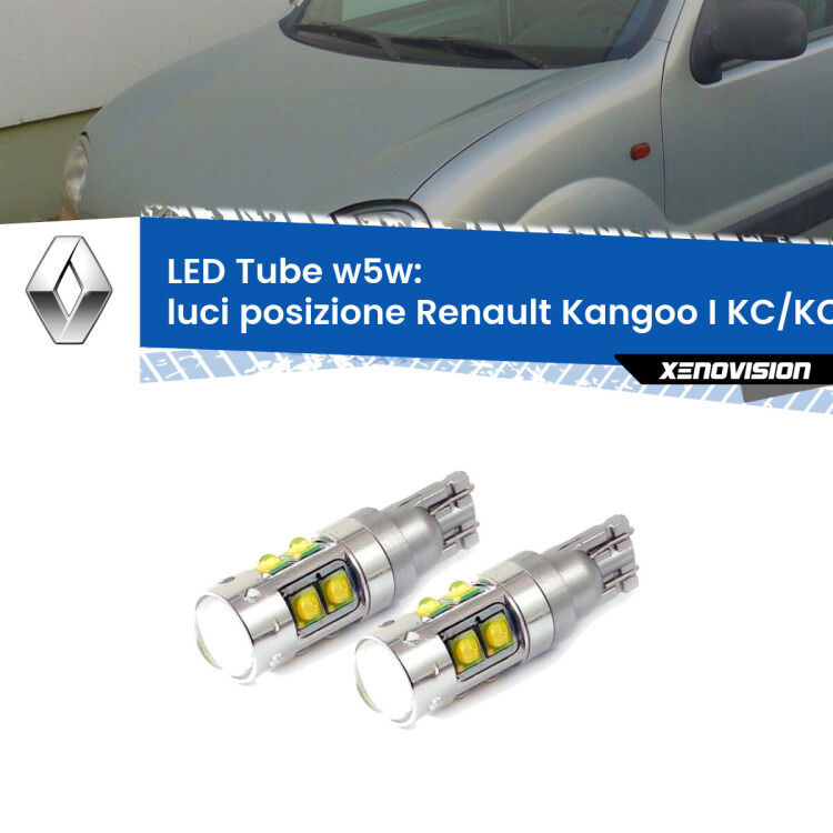 <strong>Luci posizione LED 6000k per Renault Kangoo I</strong> KC/KC 1997-2006. Lampadine <strong>W5W</strong> canbus modello Tube, luce bianco lunare, lunga durata e compatibilità.