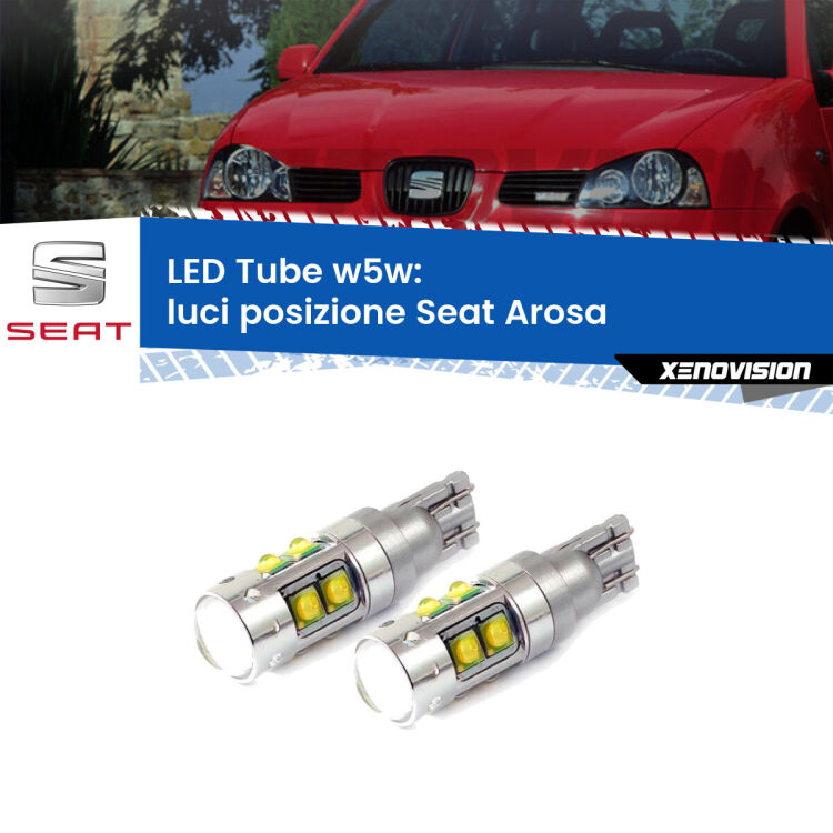 <strong>Luci posizione LED 6000k per Seat Arosa</strong>  1997-2004. Lampadine <strong>W5W</strong> canbus modello Tube, luce bianco lunare, lunga durata e compatibilità.