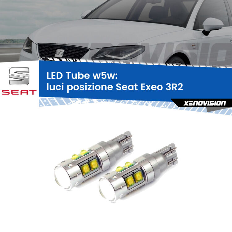 <strong>Luci posizione LED 6000k per Seat Exeo</strong> 3R2 2008-2013. Lampadine <strong>W5W</strong> canbus modello Tube, luce bianco lunare, lunga durata e compatibilità.