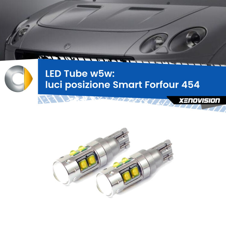 <strong>Luci posizione LED 6000k per Smart Forfour</strong> 454 2004-2006. Lampadine <strong>W5W</strong> canbus modello Tube, luce bianco lunare, lunga durata e compatibilità.