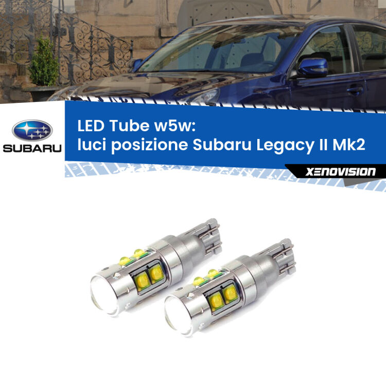 <strong>Luci posizione LED 6000k per Subaru Legacy II</strong> Mk2 1994-1999. Lampadine <strong>W5W</strong> canbus modello Tube, luce bianco lunare, lunga durata e compatibilità.