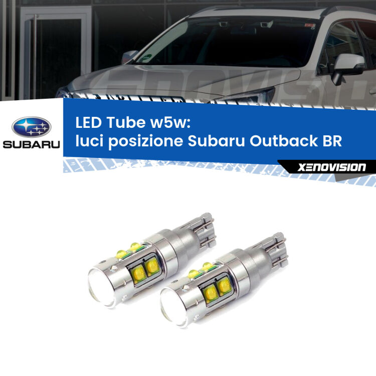 <strong>Luci posizione LED 6000k per Subaru Outback</strong> BR 2009-2014. Lampadine <strong>W5W</strong> canbus modello Tube, luce bianco lunare, lunga durata e compatibilità.