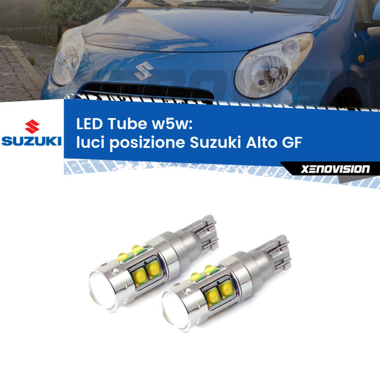 <strong>Luci posizione LED 6000k per Suzuki Alto</strong> GF 2009in poi. Lampadine <strong>W5W</strong> canbus modello Tube, luce bianco lunare, lunga durata e compatibilità.