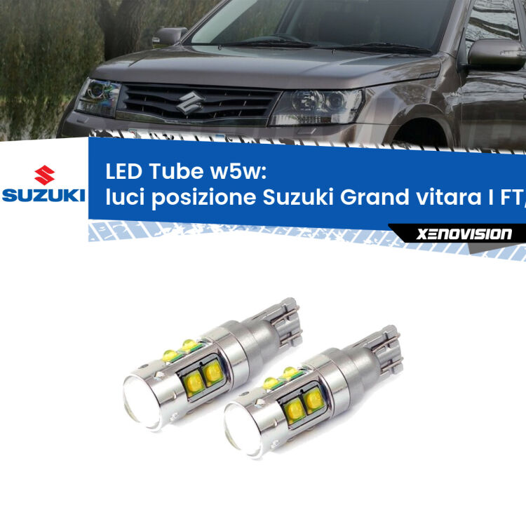 <strong>Luci posizione LED 6000k per Suzuki Grand vitara I</strong> FT, HT 1998-2006. Lampadine <strong>W5W</strong> canbus modello Tube, luce bianco lunare, lunga durata e compatibilità.