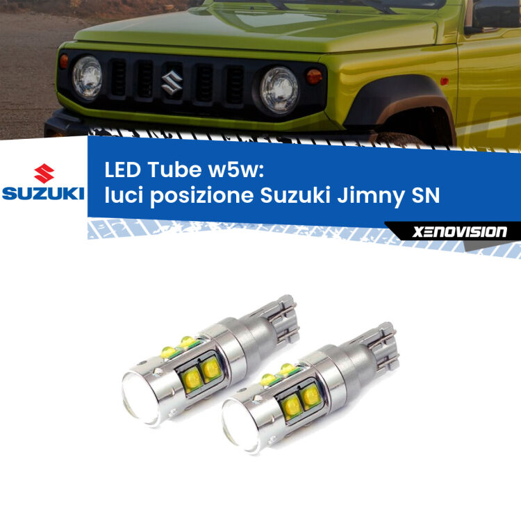 <strong>Luci posizione LED 6000k per Suzuki Jimny</strong> SN 1998in poi. Lampadine <strong>W5W</strong> canbus modello Tube, luce bianco lunare, lunga durata e compatibilità.