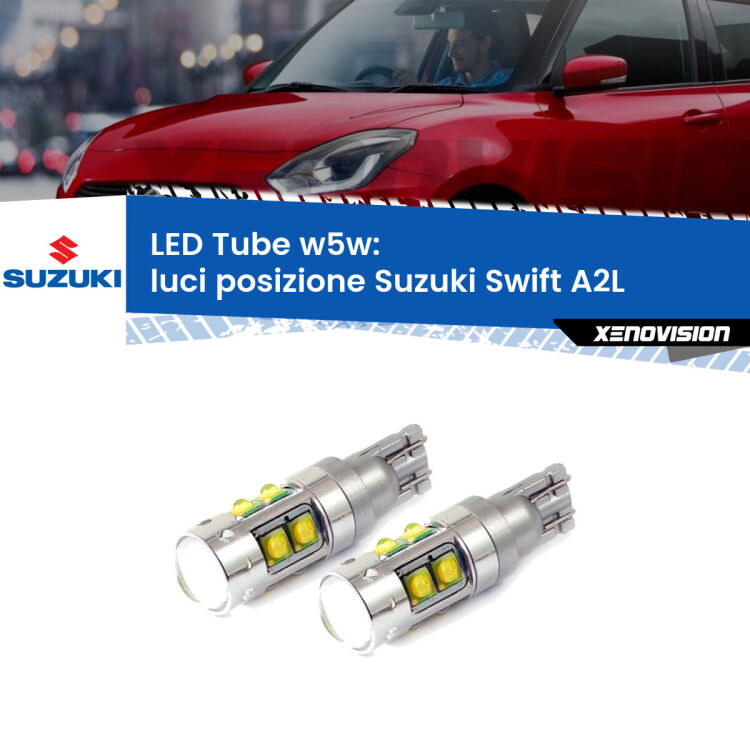 <strong>Luci posizione LED 6000k per Suzuki Swift</strong> A2L 2017in poi. Lampadine <strong>W5W</strong> canbus modello Tube, luce bianco lunare, lunga durata e compatibilità.