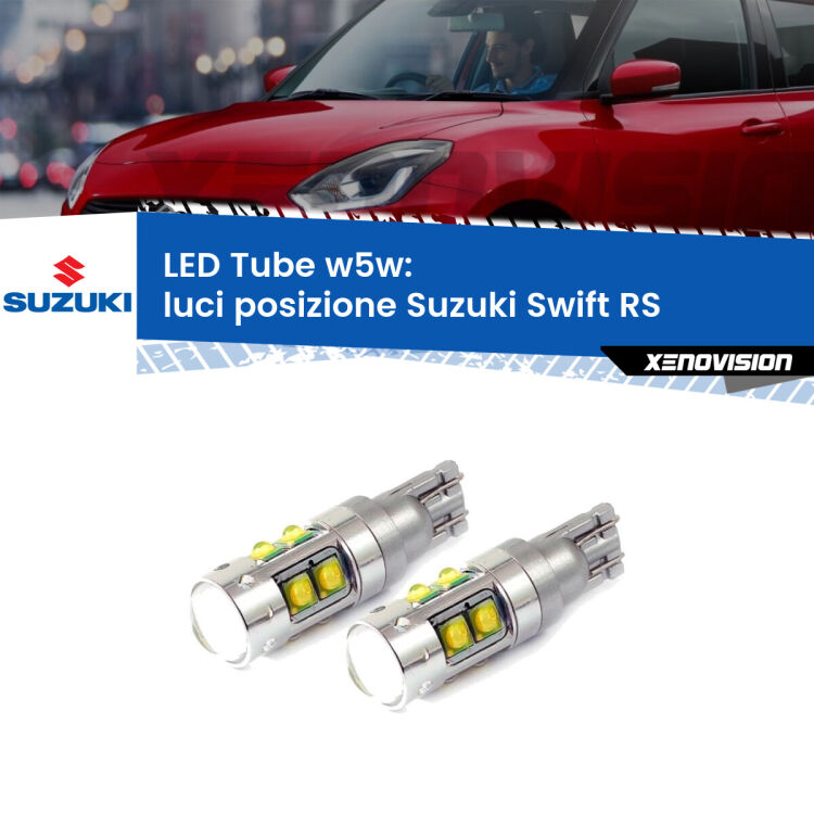 <strong>Luci posizione LED 6000k per Suzuki Swift</strong> RS 2005-2010. Lampadine <strong>W5W</strong> canbus modello Tube, luce bianco lunare, lunga durata e compatibilità.