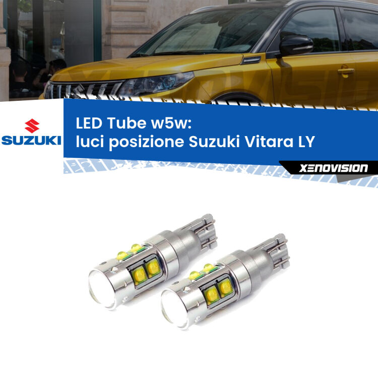 <strong>Luci posizione LED 6000k per Suzuki Vitara</strong> LY 2015in poi. Lampadine <strong>W5W</strong> canbus modello Tube, luce bianco lunare, lunga durata e compatibilità.