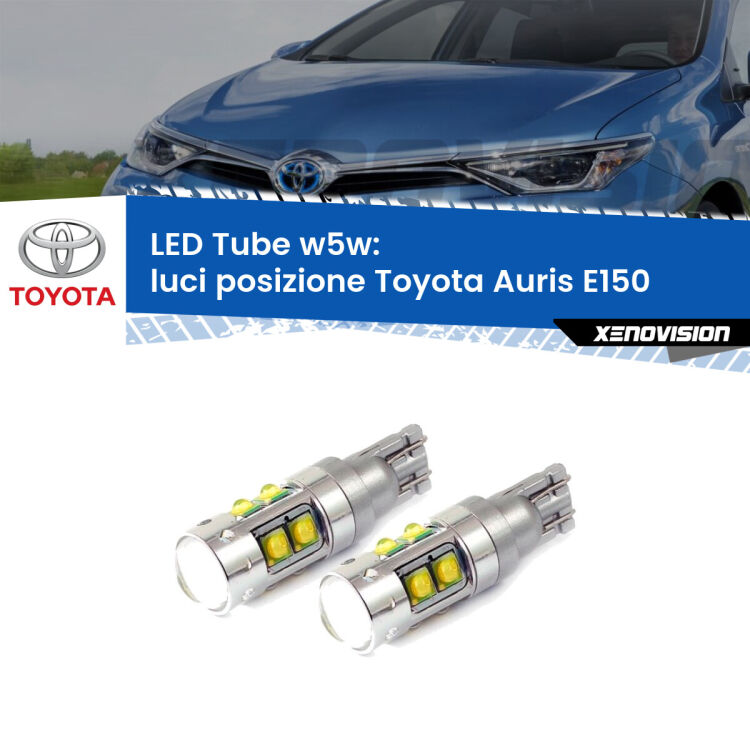 <strong>Luci posizione LED 6000k per Toyota Auris</strong> E150 2006-2012. Lampadine <strong>W5W</strong> canbus modello Tube, luce bianco lunare, lunga durata e compatibilità.