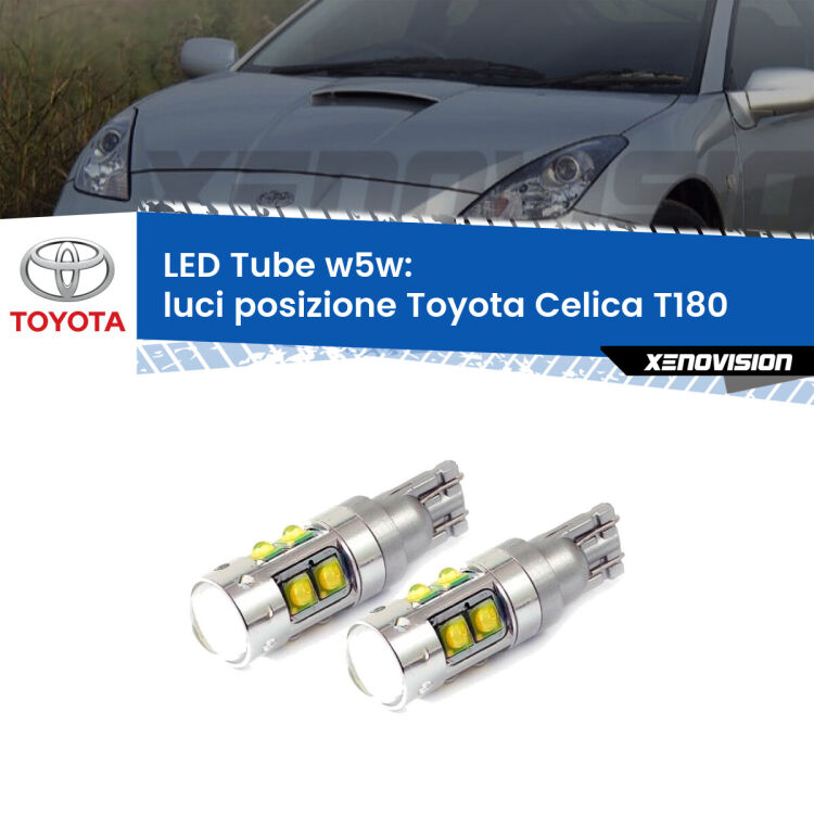 <strong>Luci posizione LED 6000k per Toyota Celica</strong> T180 1989-1993. Lampadine <strong>W5W</strong> canbus modello Tube, luce bianco lunare, lunga durata e compatibilità.