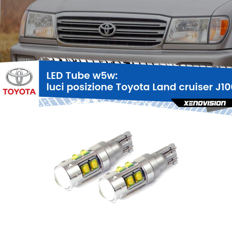 <strong>Luci posizione LED 6000k per Toyota Land cruiser</strong> J100 1998-2007. Lampadine <strong>W5W</strong> canbus modello Tube, luce bianco lunare, lunga durata e compatibilità.