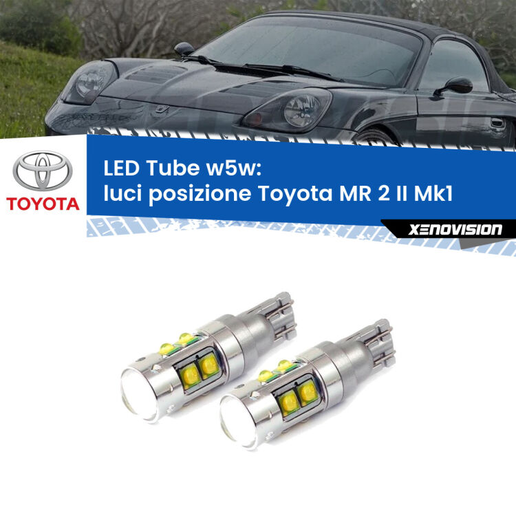 <strong>Luci posizione LED 6000k per Toyota MR 2 II</strong> Mk1 1989-2000. Lampadine <strong>W5W</strong> canbus modello Tube, luce bianco lunare, lunga durata e compatibilità.