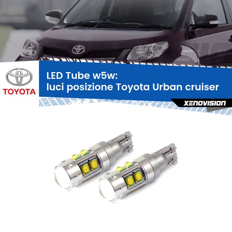 <strong>Luci posizione LED 6000k per Toyota Urban cruiser</strong>  2007-2016. Lampadine <strong>W5W</strong> canbus modello Tube, luce bianco lunare, lunga durata e compatibilità.