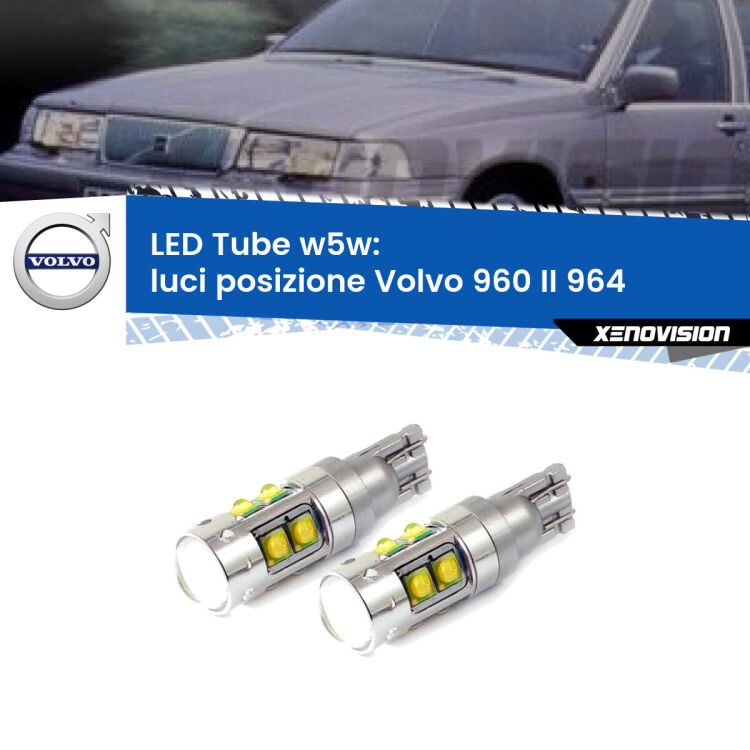 <strong>Luci posizione LED 6000k per Volvo 960 II</strong> 964 1994-1996. Lampadine <strong>W5W</strong> canbus modello Tube, luce bianco lunare, lunga durata e compatibilità.