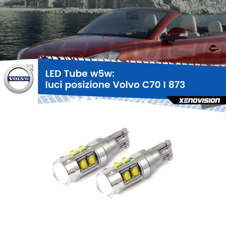 <strong>Luci posizione LED 6000k per Volvo C70 I</strong> 873 1998-2005. Lampadine <strong>W5W</strong> canbus modello Tube, luce bianco lunare, lunga durata e compatibilità.