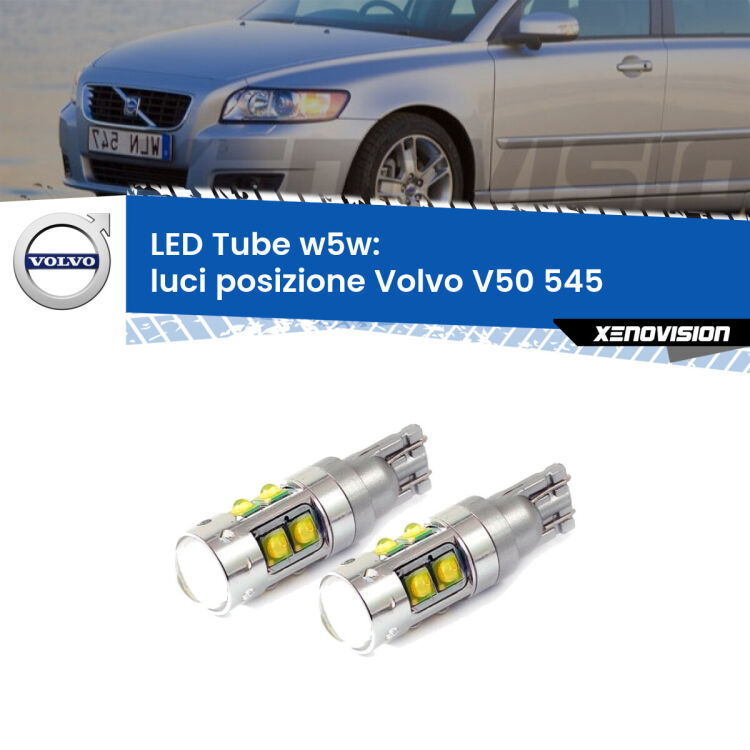 <strong>Luci posizione LED 6000k per Volvo V50</strong> 545 2003-2012. Lampadine <strong>W5W</strong> canbus modello Tube, luce bianco lunare, lunga durata e compatibilità.