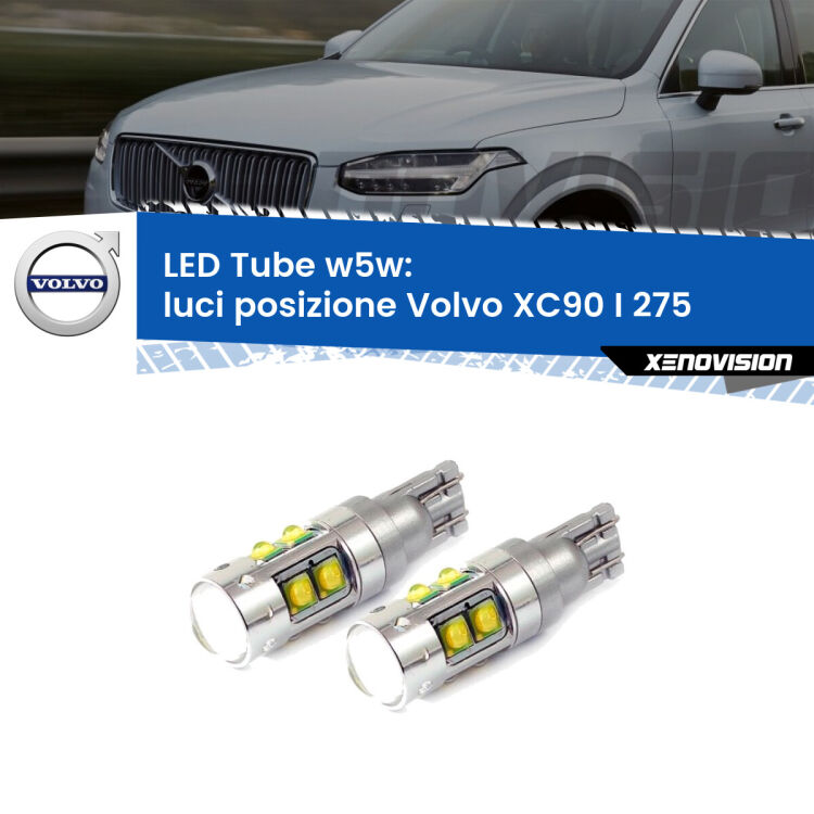 <strong>Luci posizione LED 6000k per Volvo XC90 I</strong> 275 2002-2014. Lampadine <strong>W5W</strong> canbus modello Tube, luce bianco lunare, lunga durata e compatibilità.