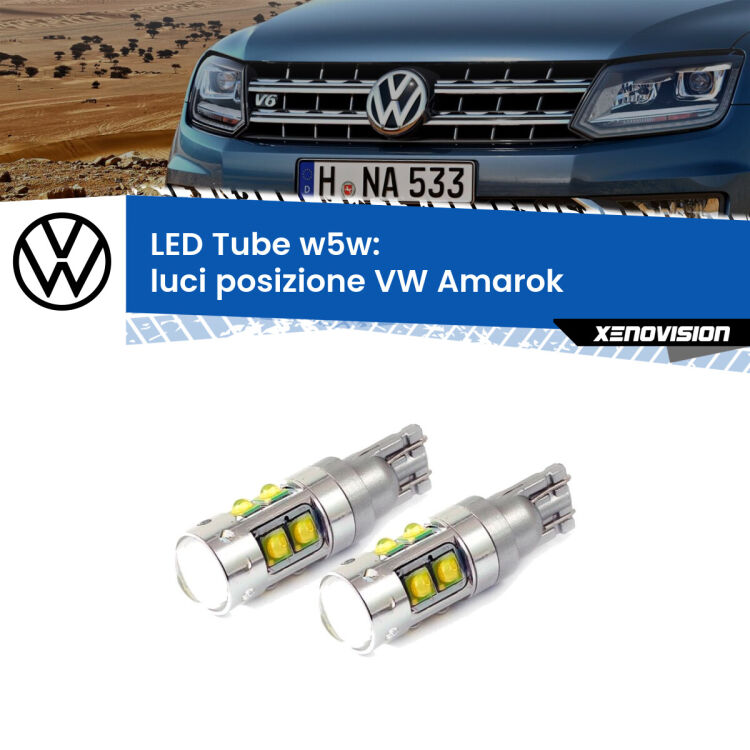 <strong>Luci posizione LED 6000k per VW Amarok</strong>  2010-2016. Lampadine <strong>W5W</strong> canbus modello Tube, luce bianco lunare, lunga durata e compatibilità.