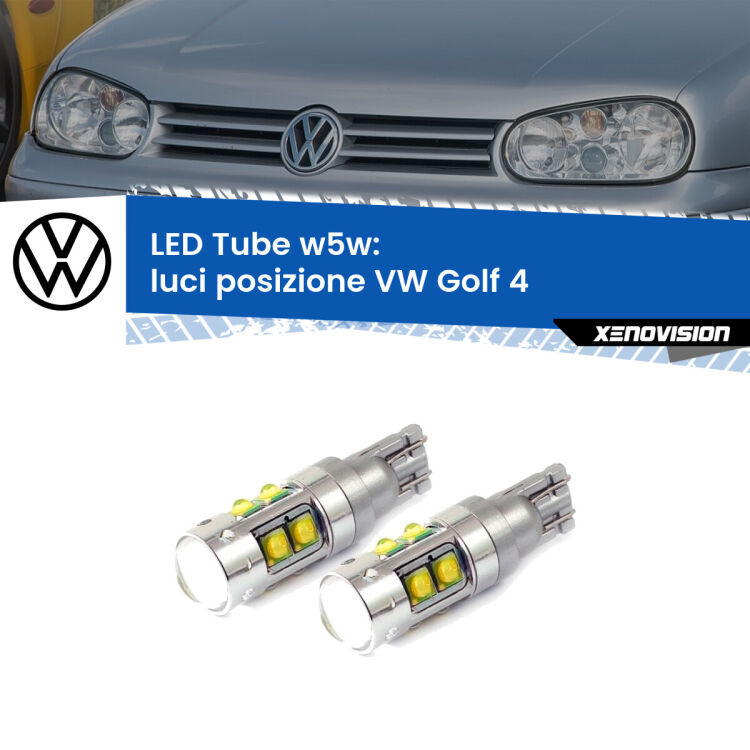 <strong>Luci posizione LED 6000k per VW Golf 4</strong>  1997-2005. Lampadine <strong>W5W</strong> canbus modello Tube, luce bianco lunare, lunga durata e compatibilità.