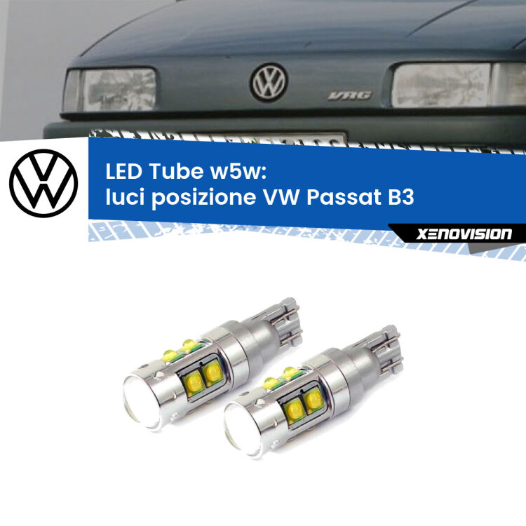 <strong>Luci posizione LED 6000k per VW Passat</strong> B3 Versione 1. Lampadine <strong>W5W</strong> canbus modello Tube, luce bianco lunare, lunga durata e compatibilità.