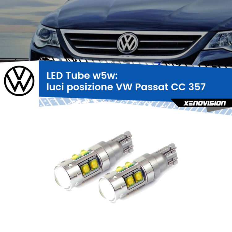 <strong>Luci posizione LED 6000k per VW Passat CC</strong> 357 2008-2012. Lampadine <strong>W5W</strong> canbus modello Tube, luce bianco lunare, lunga durata e compatibilità.