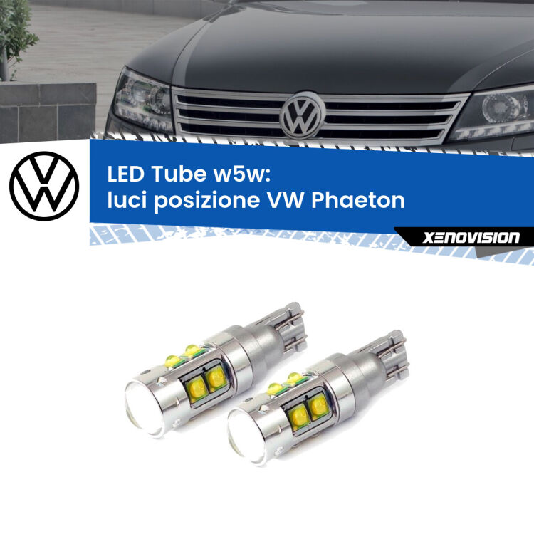 <strong>Luci posizione LED 6000k per VW Phaeton</strong>  2002-2016. Lampadine <strong>W5W</strong> canbus modello Tube, luce bianco lunare, lunga durata e compatibilità.