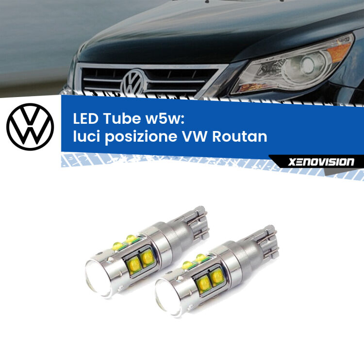 <strong>Luci posizione LED 6000k per VW Routan</strong>  2008-2013. Lampadine <strong>W5W</strong> canbus modello Tube, luce bianco lunare, lunga durata e compatibilità.