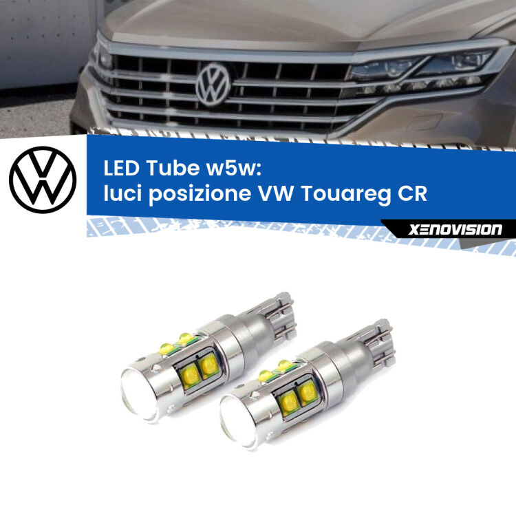 <strong>Luci posizione LED 6000k per VW Touareg</strong> CR 2018in poi. Lampadine <strong>W5W</strong> canbus modello Tube, luce bianco lunare, lunga durata e compatibilità.