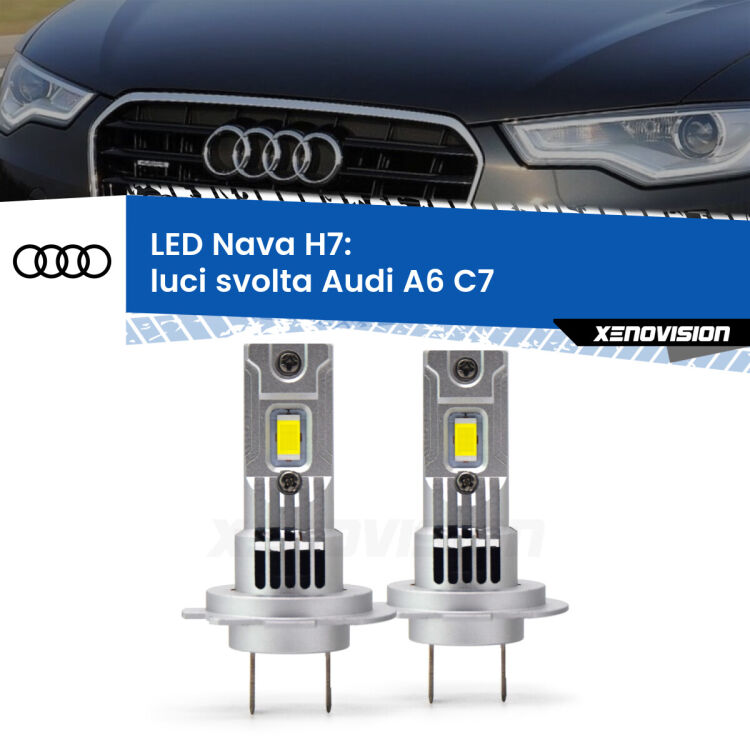 <strong>Luci svolta LED no-spie per Audi A6</strong> C7 2010 - 2018. Coppia lampade <strong>H7</strong> modello Nava canbus, raffreddate a ventola.