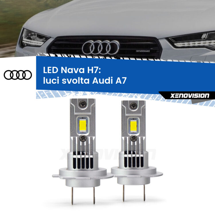 <strong>Luci svolta LED no-spie per Audi A7</strong>  2010 - 2018. Coppia lampade <strong>H7</strong> modello Nava canbus, raffreddate a ventola.