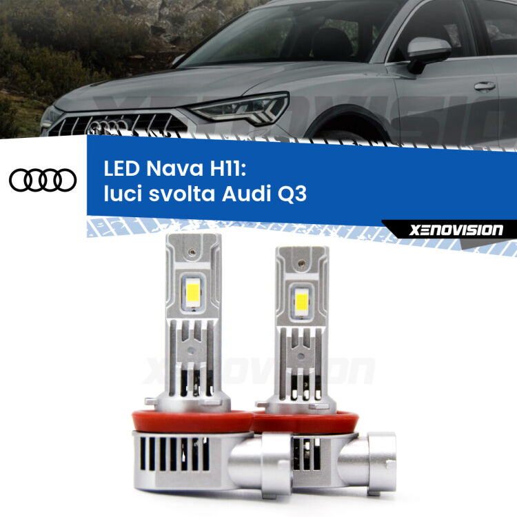 <strong>Luci svolta LED no-spie per Audi Q3</strong>  2011 - 2018. Coppia lampade <strong>H11</strong> modello Nava canbus, raffreddate a ventola.