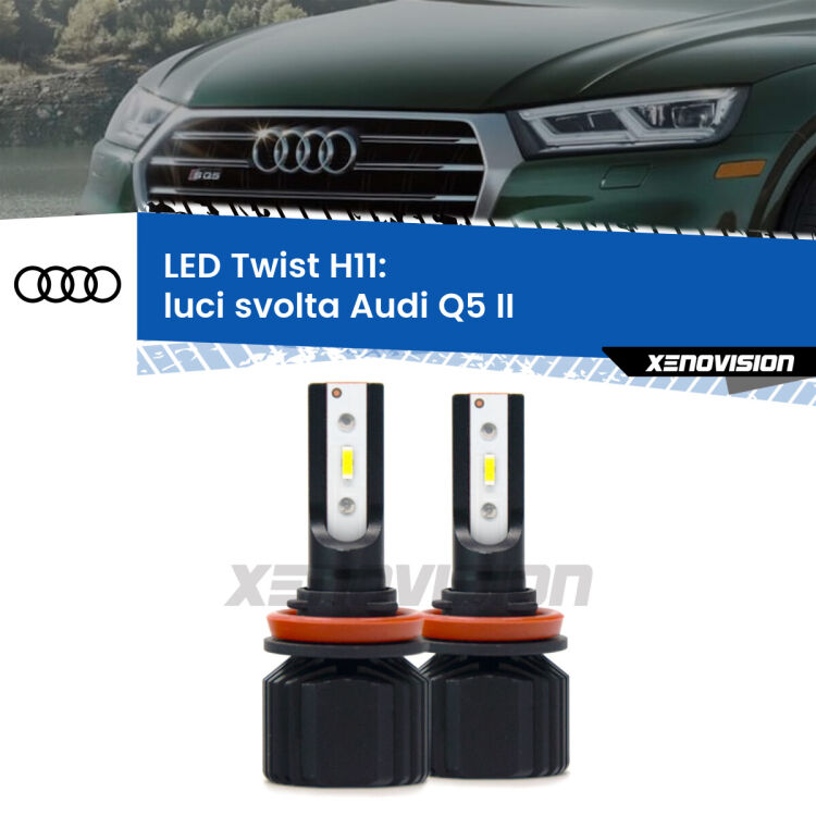 <strong>Kit luci svolta LED</strong> H11 per <strong>Audi Q5</strong> II 2018 in poi. Compatte, impermeabili, senza ventola: praticamente indistruttibili. Top Quality.