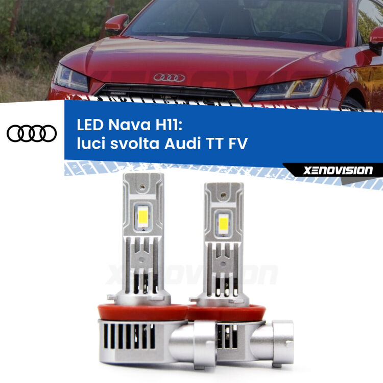 <strong>Luci svolta LED no-spie per Audi TT</strong> FV 2014 - 2018. Coppia lampade <strong>H11</strong>/H9/H8/H16(JP) modello Nava canbus, raffreddate a ventola.