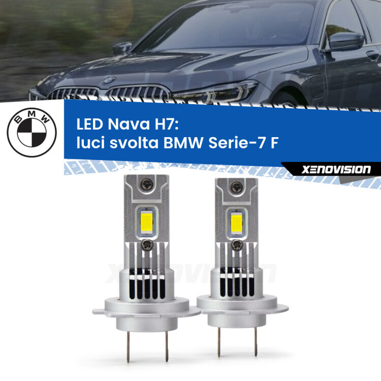 <strong>Luci svolta LED no-spie per BMW Serie-7</strong> F 2012 - 2015. Coppia lampade <strong>H7</strong> modello Nava canbus, raffreddate a ventola.