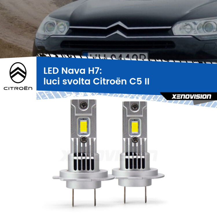 <strong>Luci svolta LED no-spie per Citroën C5</strong> II 2008 - 2014. Coppia lampade <strong>H7</strong> modello Nava canbus, raffreddate a ventola.