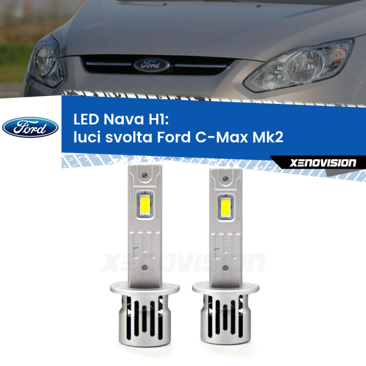 <strong>Luci svolta LED no-spie per Ford C-Max</strong> Mk2 2011 - 2019. Coppia lampade <strong> H1</strong> modello Nava canbus, raffreddate a ventola.