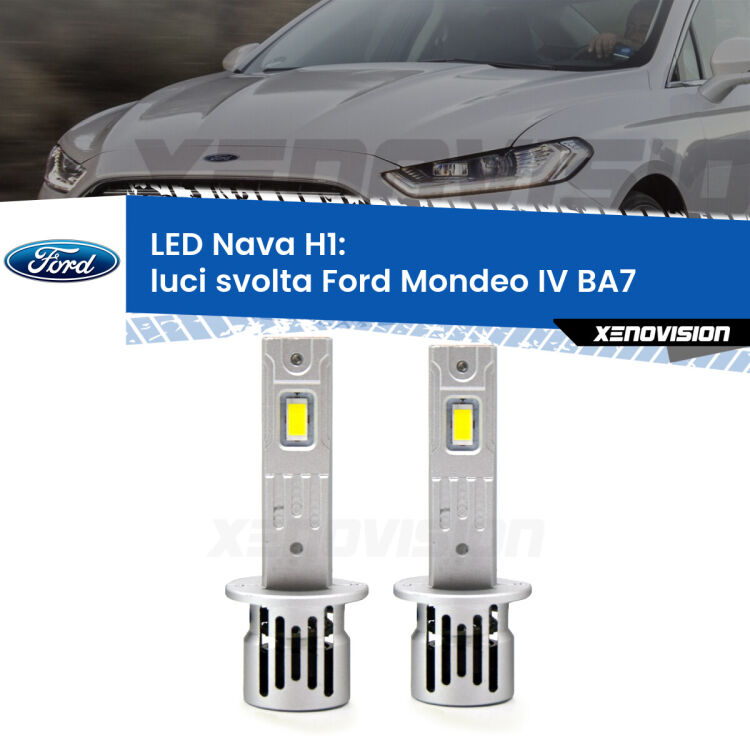 <strong>Luci svolta LED no-spie per Ford Mondeo IV</strong> BA7 2007 - 2015. Coppia lampade <strong> H1</strong> modello Nava canbus, raffreddate a ventola.