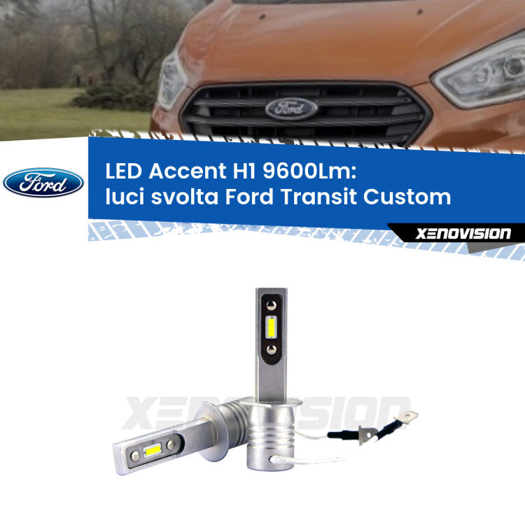 <strong>Kit LED Luci svolta per Ford Transit Custom</strong>  2012 - 2022.</strong> Coppia lampade <strong>H1</strong> senza ventola e ultracompatte per installazioni in fari senza spazi.