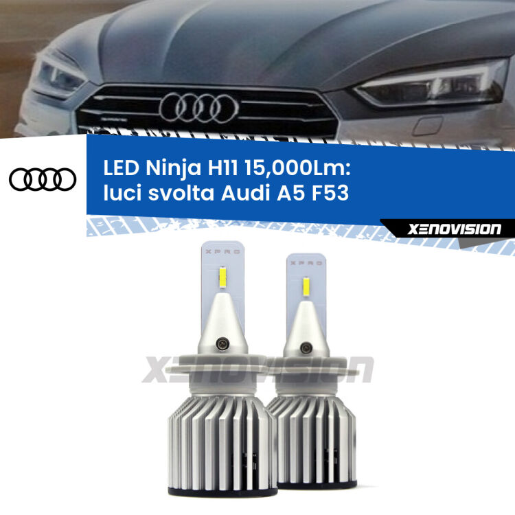 FINE SERIE: NO GARANZIA <strong>Kit luci svolta LED specifico per Audi A5</strong> F53 2016 - 2020. Lampade <strong>H11</strong> Canbus da 15.000Lumen di luminosità modello Ninja Xenovision.