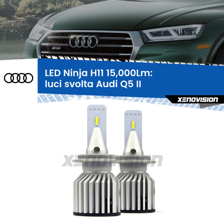 FINE SERIE: NO GARANZIA <strong>Kit luci svolta LED specifico per Audi Q5</strong> II 2018 in poi. Lampade <strong>H11</strong> Canbus da 15.000Lumen di luminosità modello Ninja Xenovision.