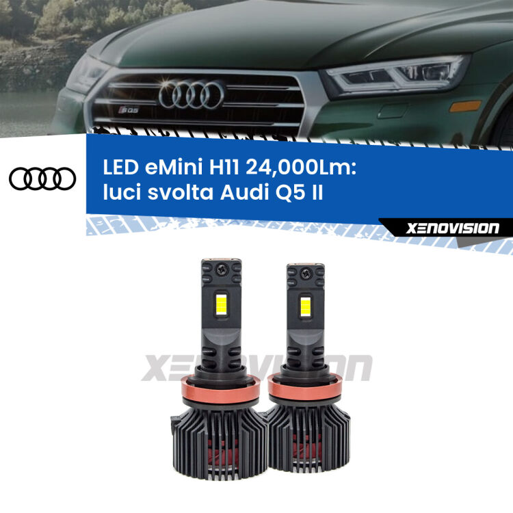 FINE SERIE: NO GARANZIA<strong>Kit luci svolta LED specifico per Audi Q5</strong> II 2018 in poi. Lampade <strong>H11</strong> Canbus compatte da 24.000Lumen Eagle Mini Xenovision.