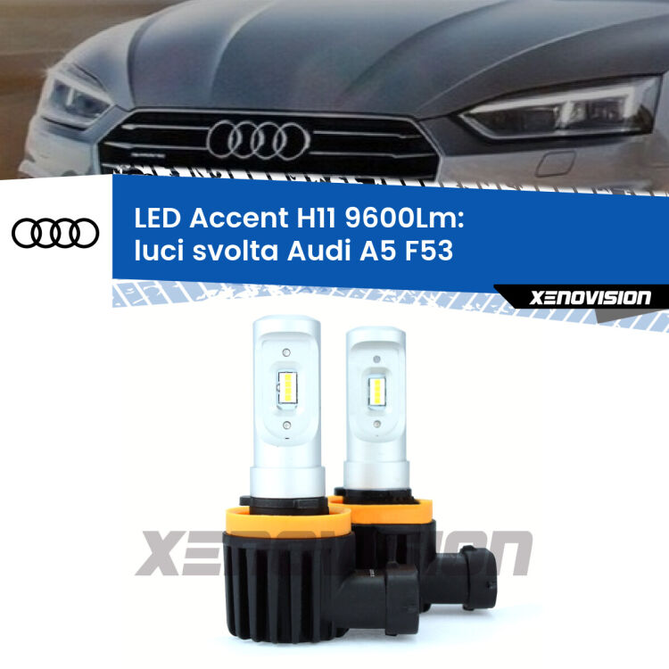 FINE SERIE: NO GARANZIA <strong>Kit LED Luci svolta per Audi A5</strong> F53 2016 - 2020.</strong> Coppia lampade <strong>H11</strong> senza ventola e ultracompatte per installazioni in fari senza spazi.