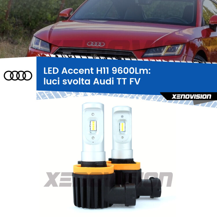 FINE SERIE: NO GARANZIA <strong>Kit LED Luci svolta per Audi TT</strong> FV 2014 - 2018.</strong> Coppia lampade <strong>H11</strong> senza ventola e ultracompatte per installazioni in fari senza spazi.