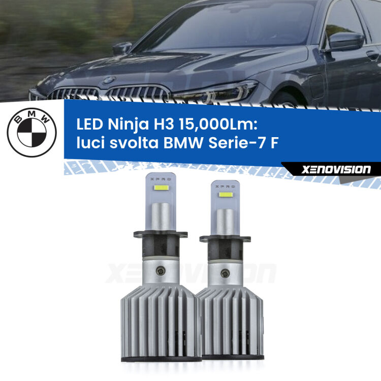 FINE SERIE: NO GARANZIA <strong>Kit luci svolta LED specifico per BMW Serie-7</strong> F 2009 - 2012. Lampade <strong>H3</strong> Canbus da 15.000Lumen di luminosità modello Ninja Xenovision.