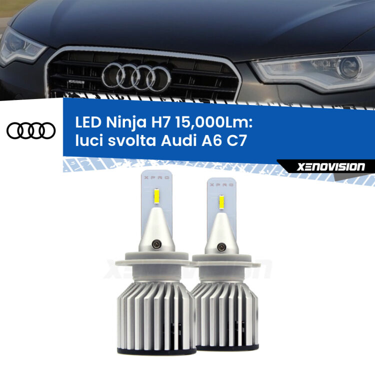 FINE SERIE: NO GARANZIA<strong>Kit luci svolta LED specifico per Audi A6</strong> C7 2010 - 2018. Lampade <strong>H7</strong> Canbus da 15.000Lumen di luminosità modello Ninja Xenovision.