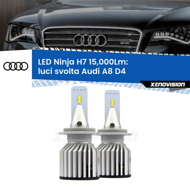 FINE SERIE: NO GARANZIA<strong>Kit luci svolta LED specifico per Audi A8</strong> D4 2009 - 2018. Lampade <strong>H7</strong> Canbus da 15.000Lumen di luminosità modello Ninja Xenovision.