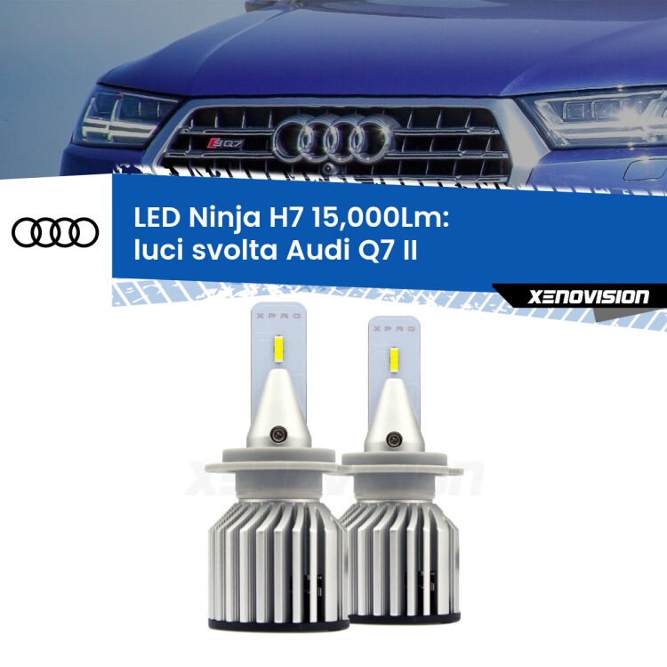 FINE SERIE: NO GARANZIA<strong>Kit luci svolta LED specifico per Audi Q7</strong> II 2015 in poi. Lampade <strong>H7</strong> Canbus da 15.000Lumen di luminosità modello Ninja Xenovision.