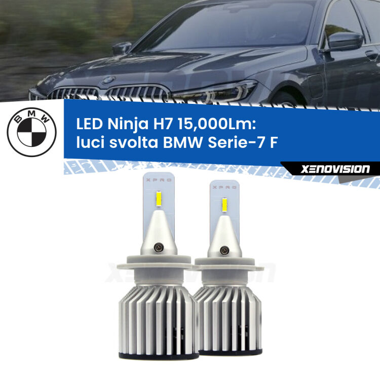 FINE SERIE: NO GARANZIA<strong>Kit luci svolta LED specifico per BMW Serie-7</strong> F 2012 - 2015. Lampade <strong>H7</strong> Canbus da 15.000Lumen di luminosità modello Ninja Xenovision.