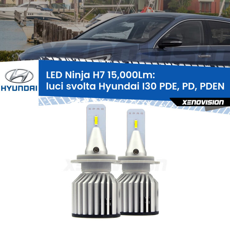 FINE SERIE: NO GARANZIA<strong>Kit luci svolta LED specifico per Hyundai I30</strong> PDE, PD, PDEN 2016 in poi. Lampade <strong>H7</strong> Canbus da 15.000Lumen di luminosità modello Ninja Xenovision.