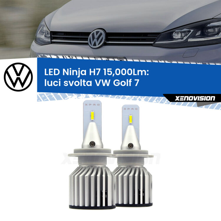 FINE SERIE: NO GARANZIA<strong>Kit luci svolta LED specifico per VW Golf 7</strong>  2012 - 2019. Lampade <strong>H7</strong> Canbus da 15.000Lumen di luminosità modello Ninja Xenovision.